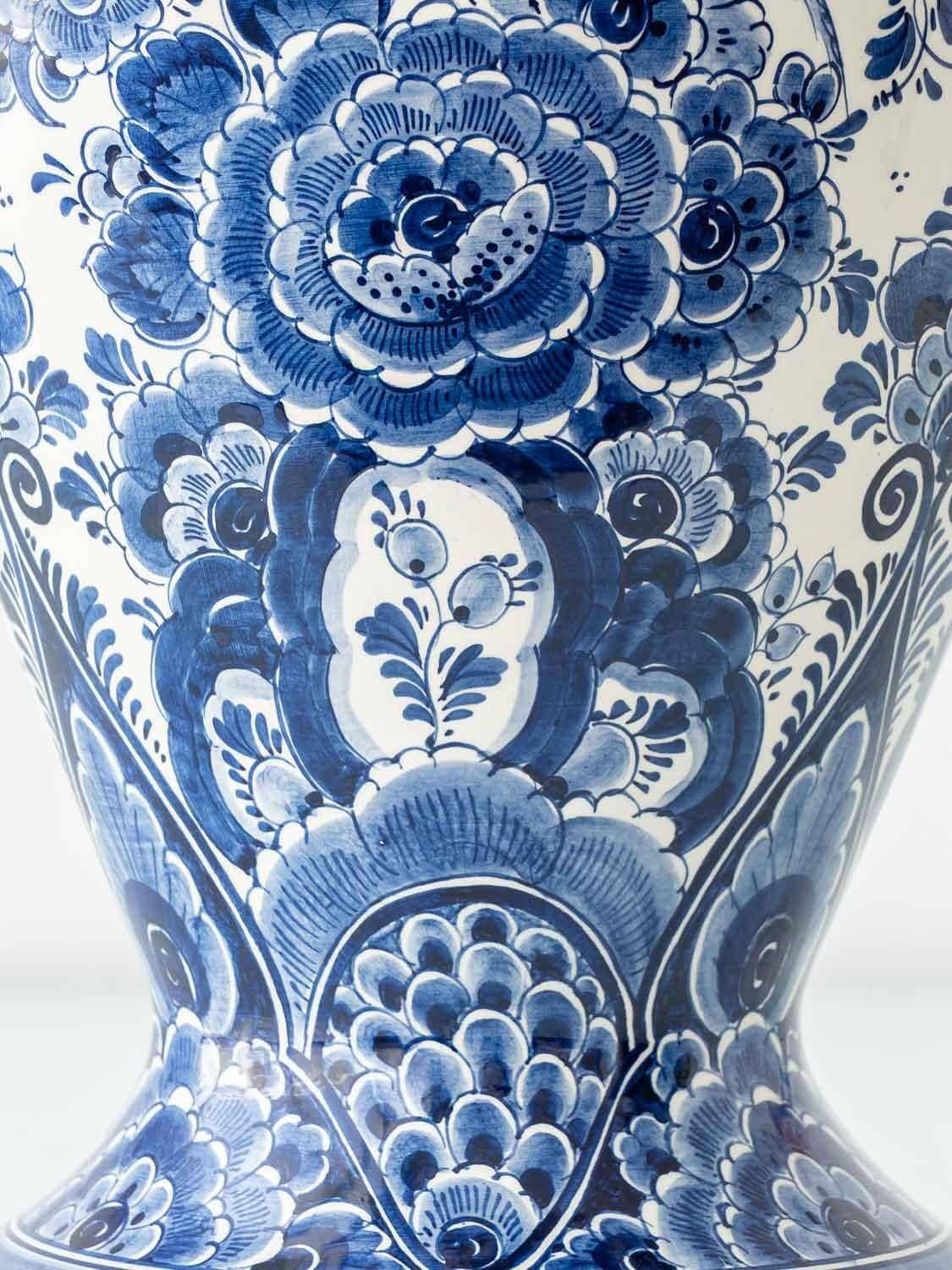 Monumental blue and white baluster vase from Delft, hand-painted, 1950s, Dutch.