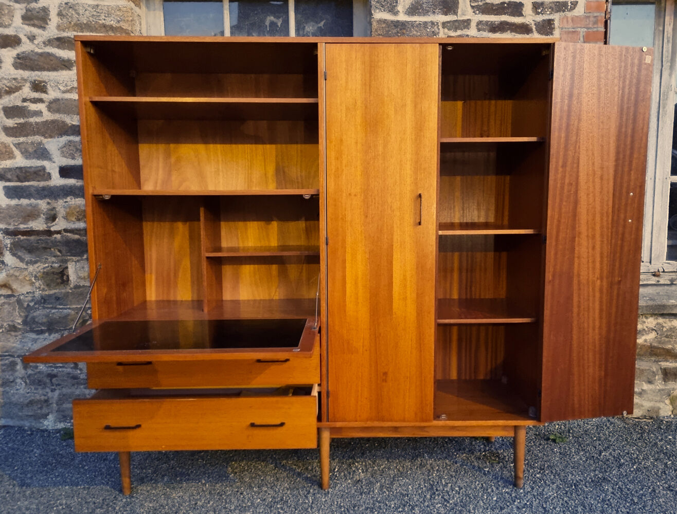 Combined modernist secretary, shelves, closet, wardrobe, vintage, 60s