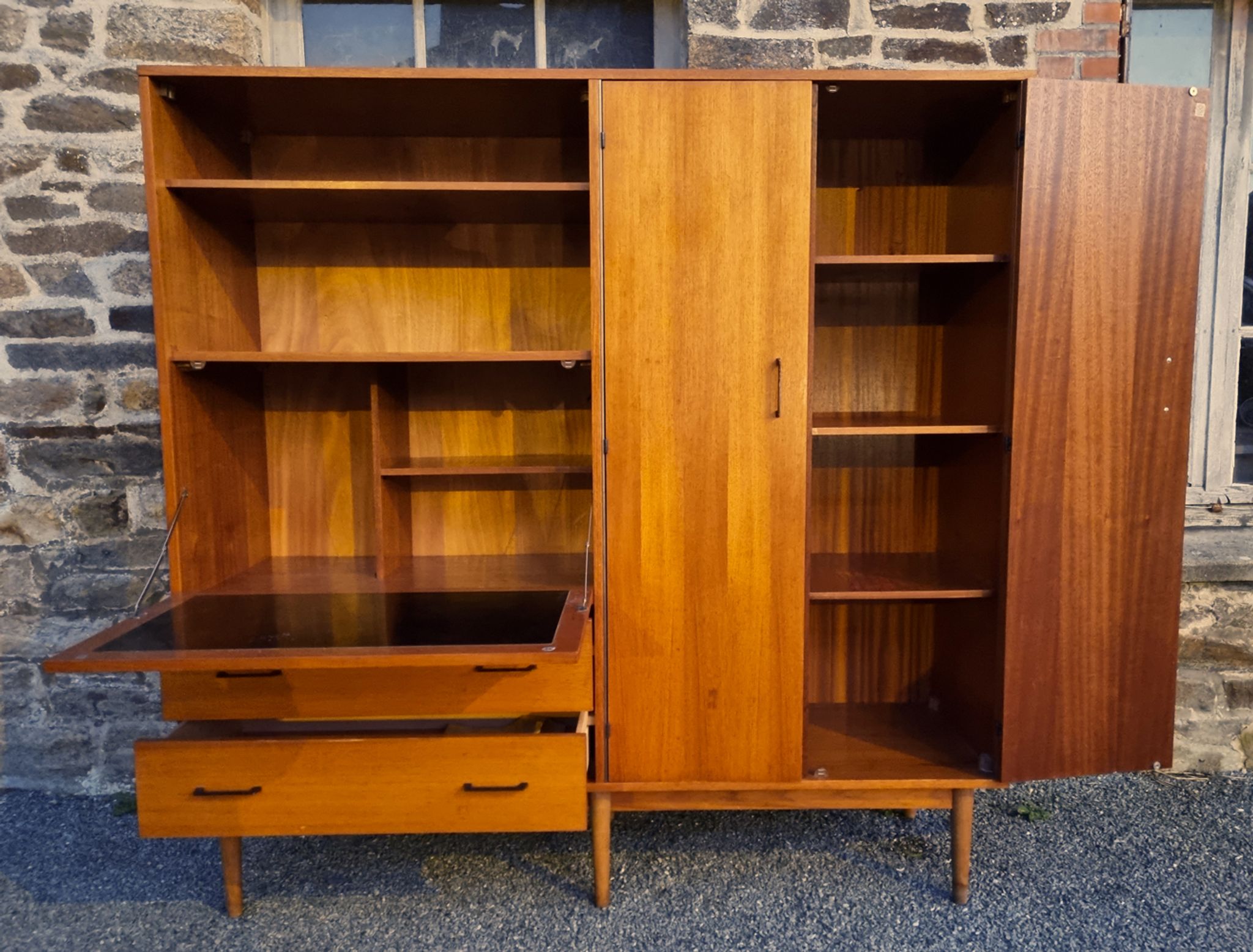 Combined modernist secretary, shelves, closet, wardrobe, vintage, 60s