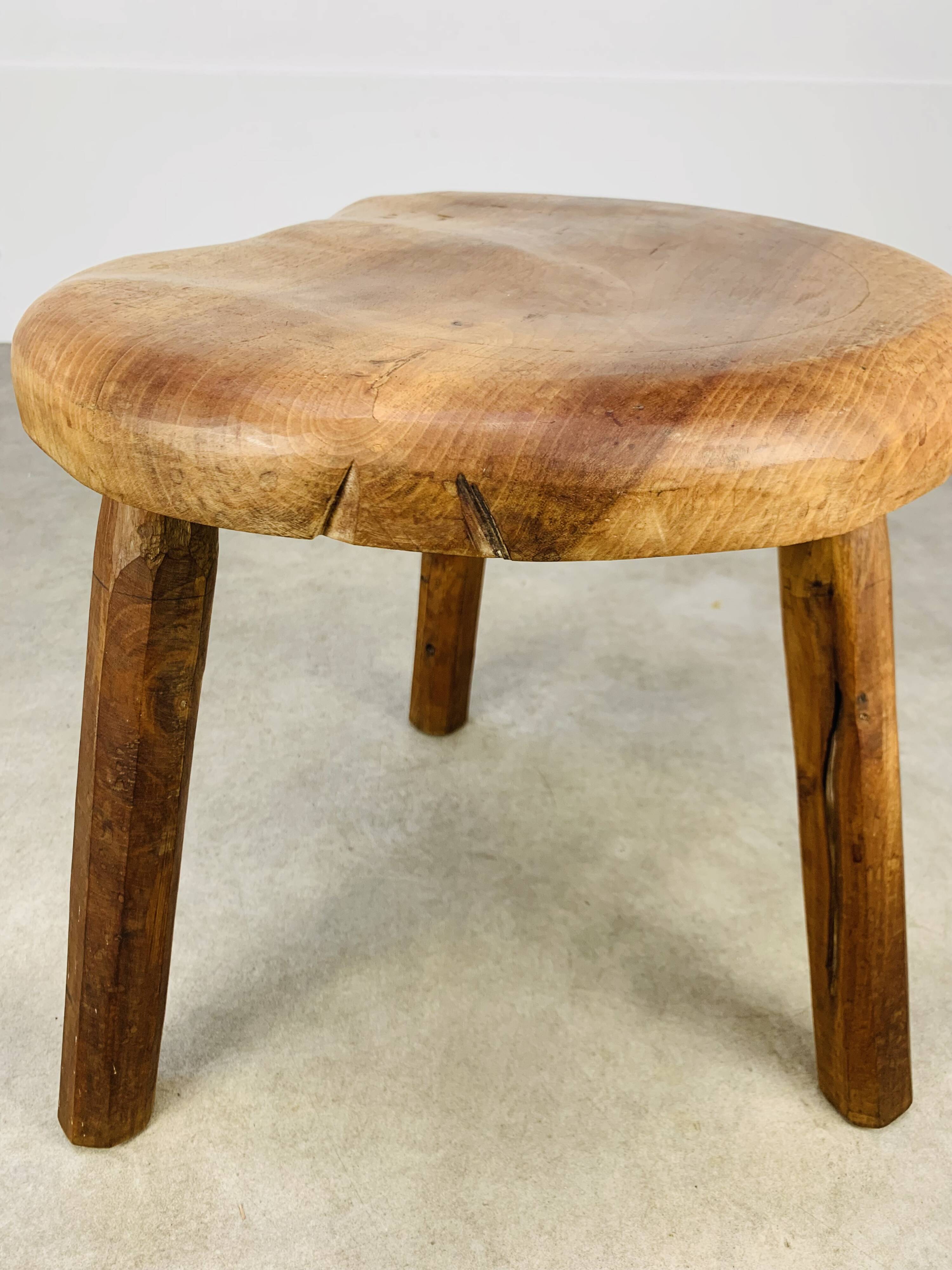 Brutalist tripod stool in solid wood