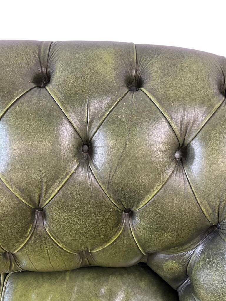 Antique green leather Chesterfield / sofa / couch