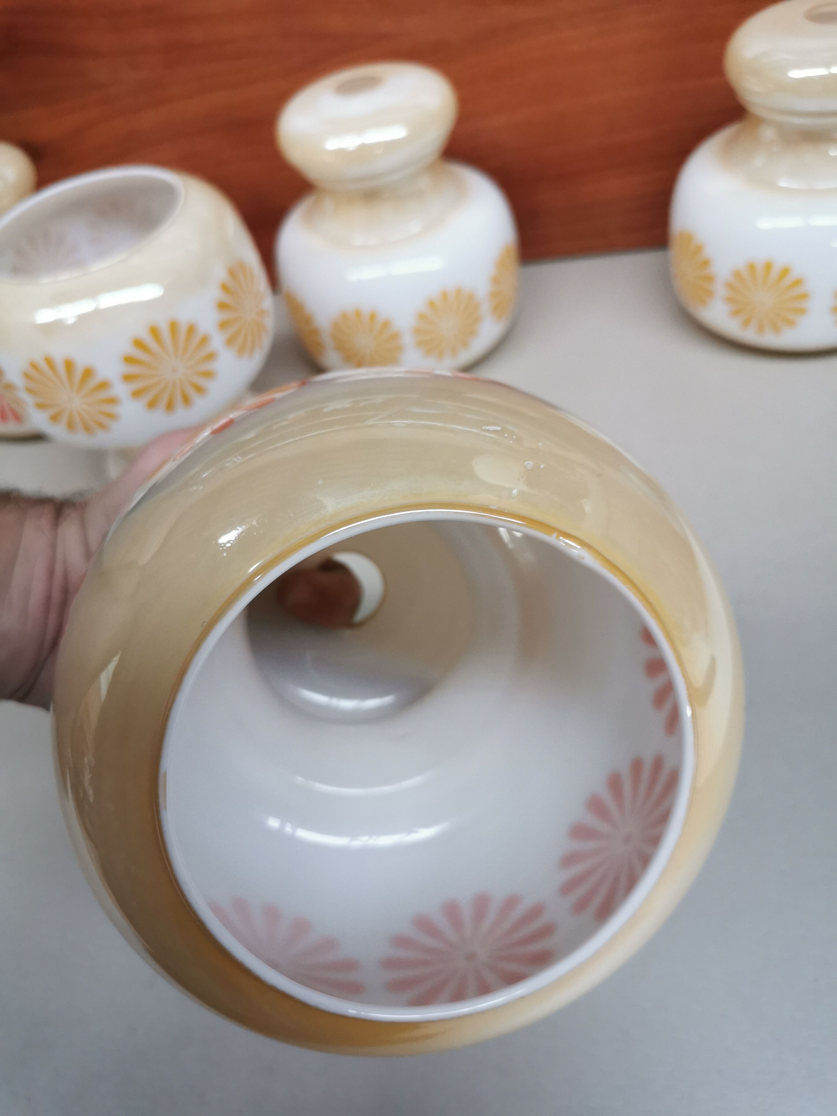 Lot 5 abat-jours en verre vintage 70's orange et jaune