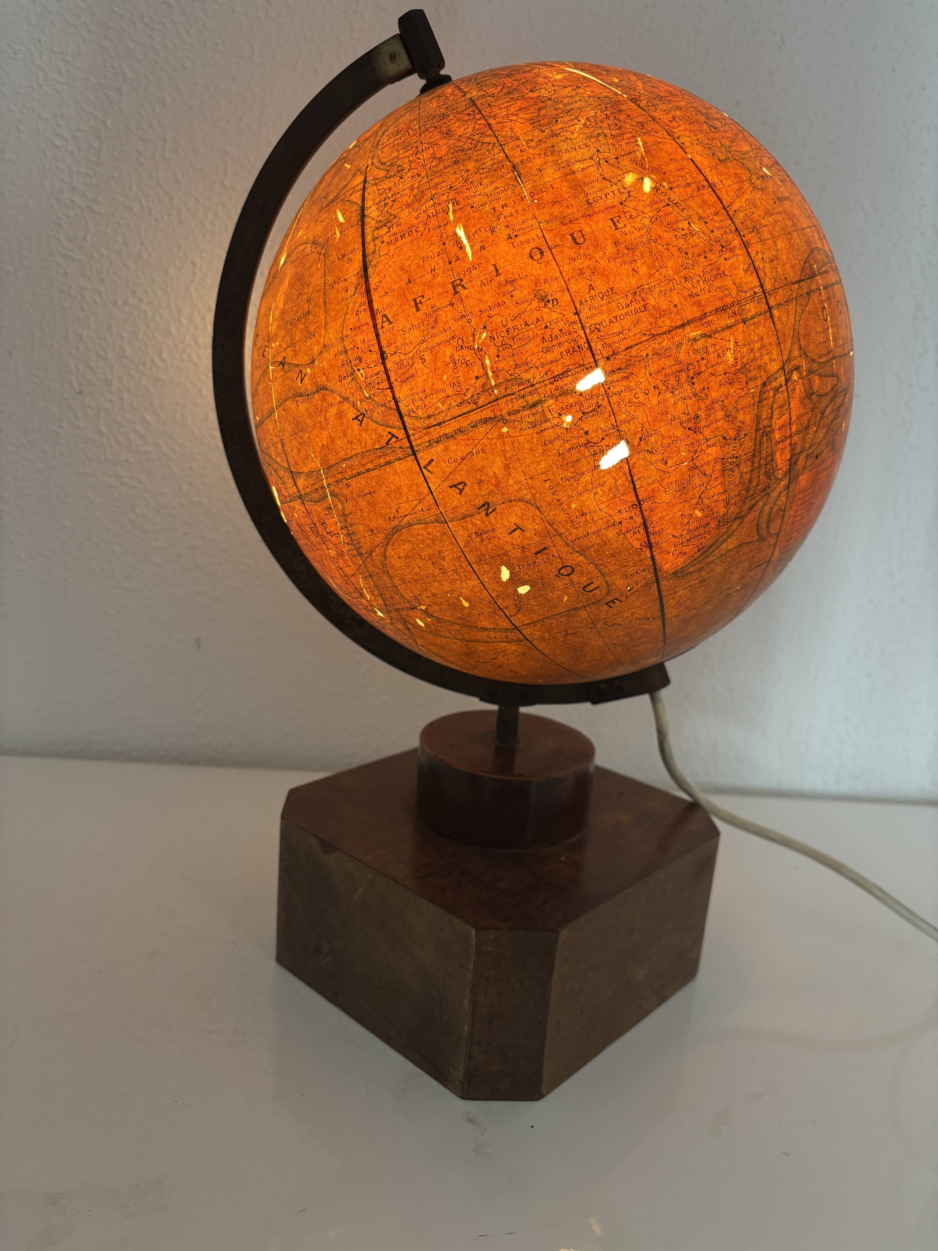 Vintage 1930 globe terrestrial Jacques Adnet world map J. Forest glass wood -