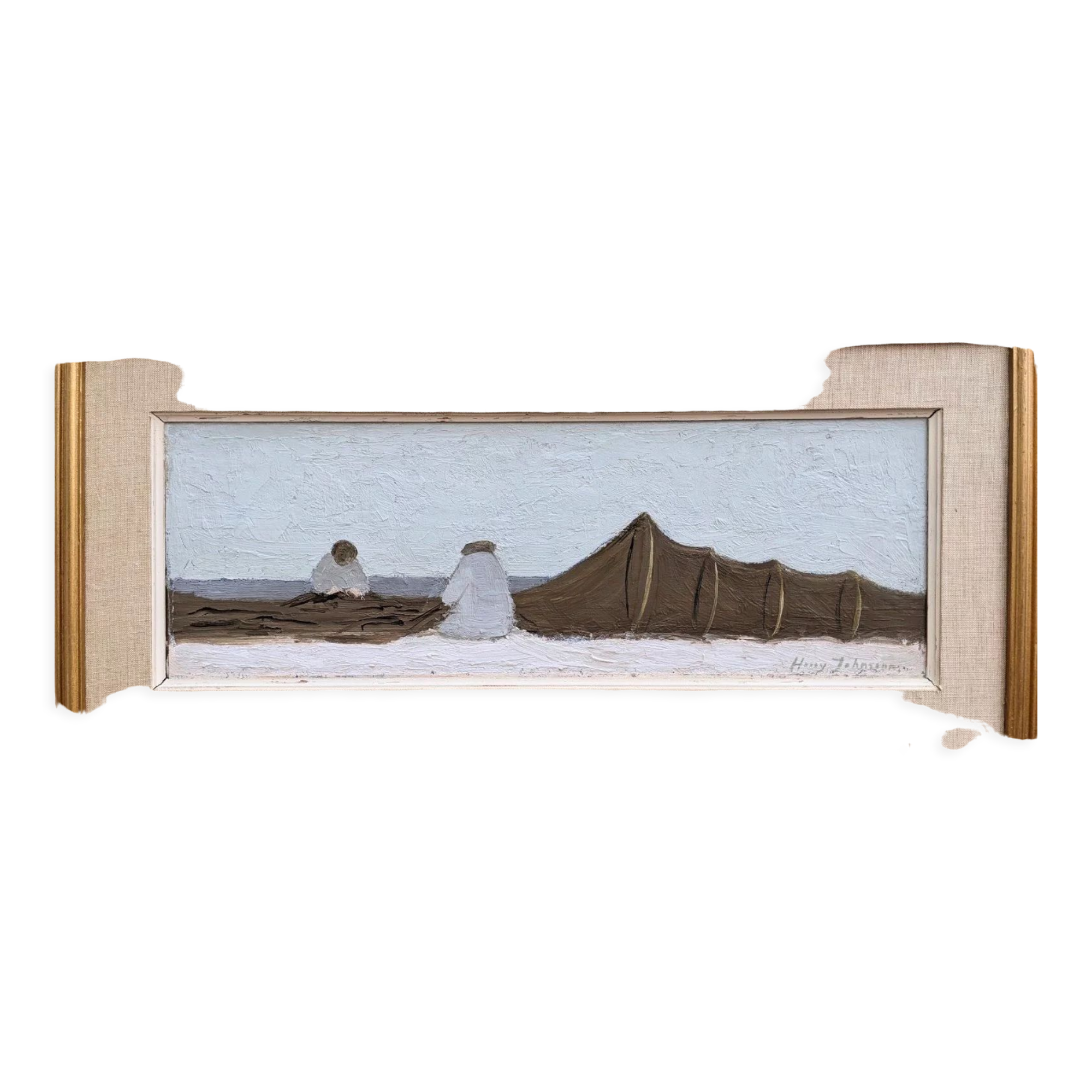 Mid-Century Modern "By the Shore" Swedish Seascape Oil Painting, Framed