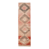 Tapis Couloir Vintage Turc, Rouge, Marron Fané & Crème Géométrique, 85x300