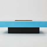 Coffee table by Willy Rizzo model Alveo blue lacquered brass 1970
