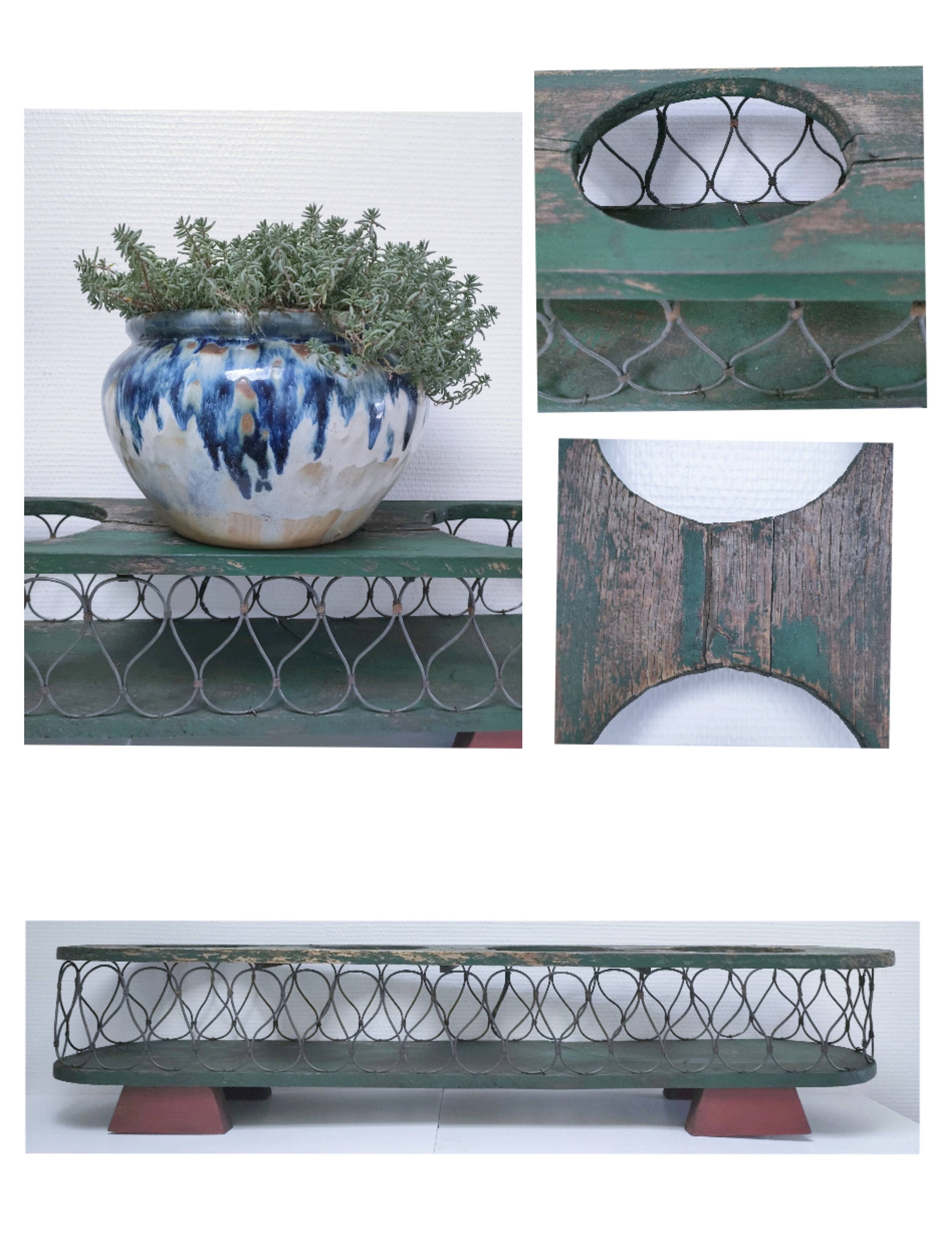 Vintage patinated wood and metal planter