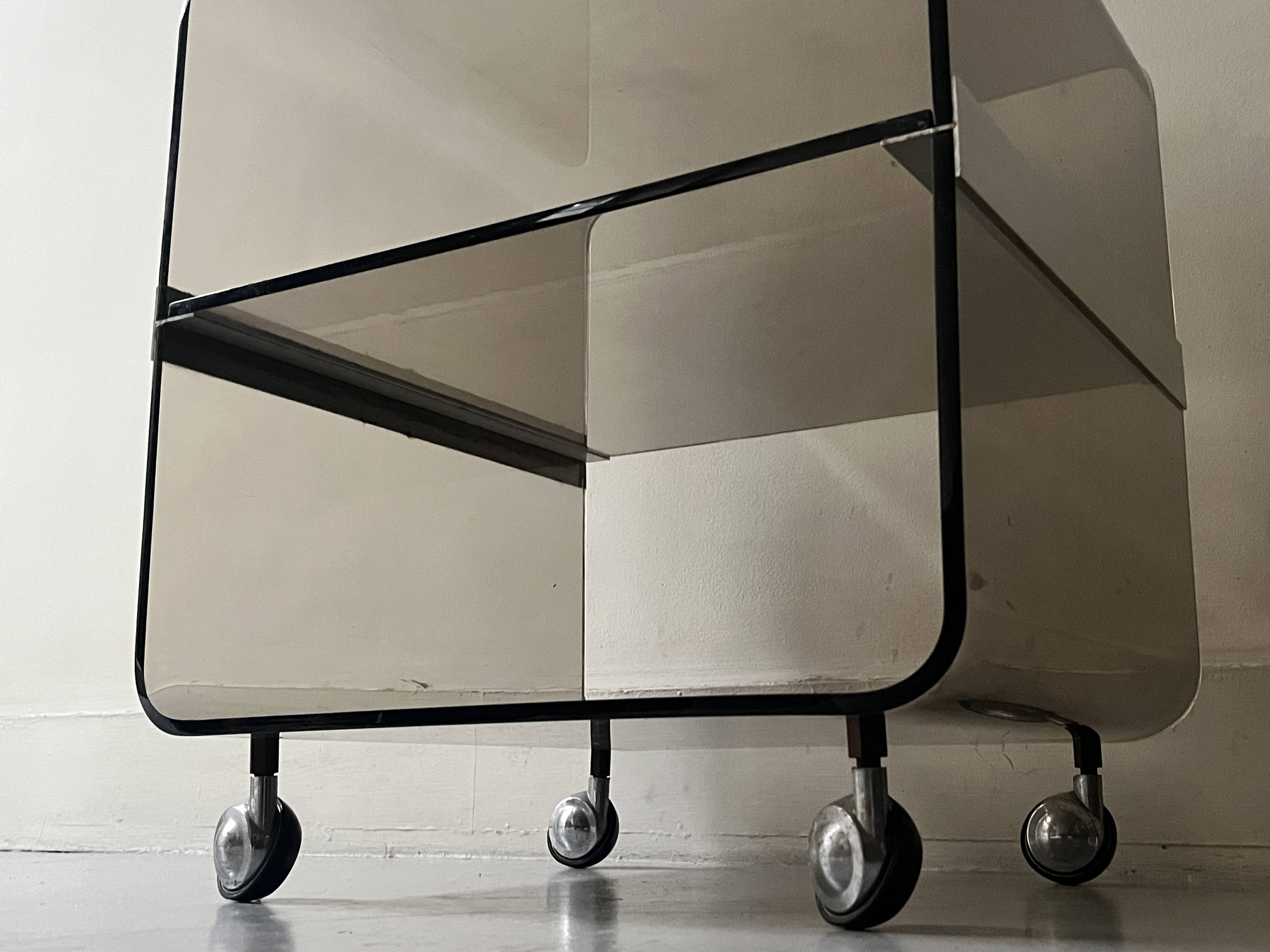 Smoked plexiglass side table by m. dumas for roche bobois, design 1970