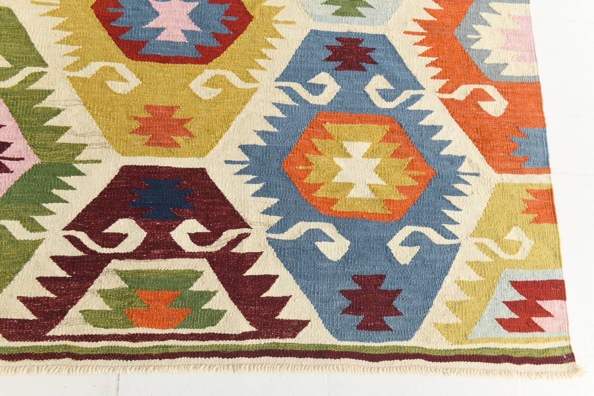 Turkish Geometric Tribal Vintage Kilim Rug, 254x348Cm