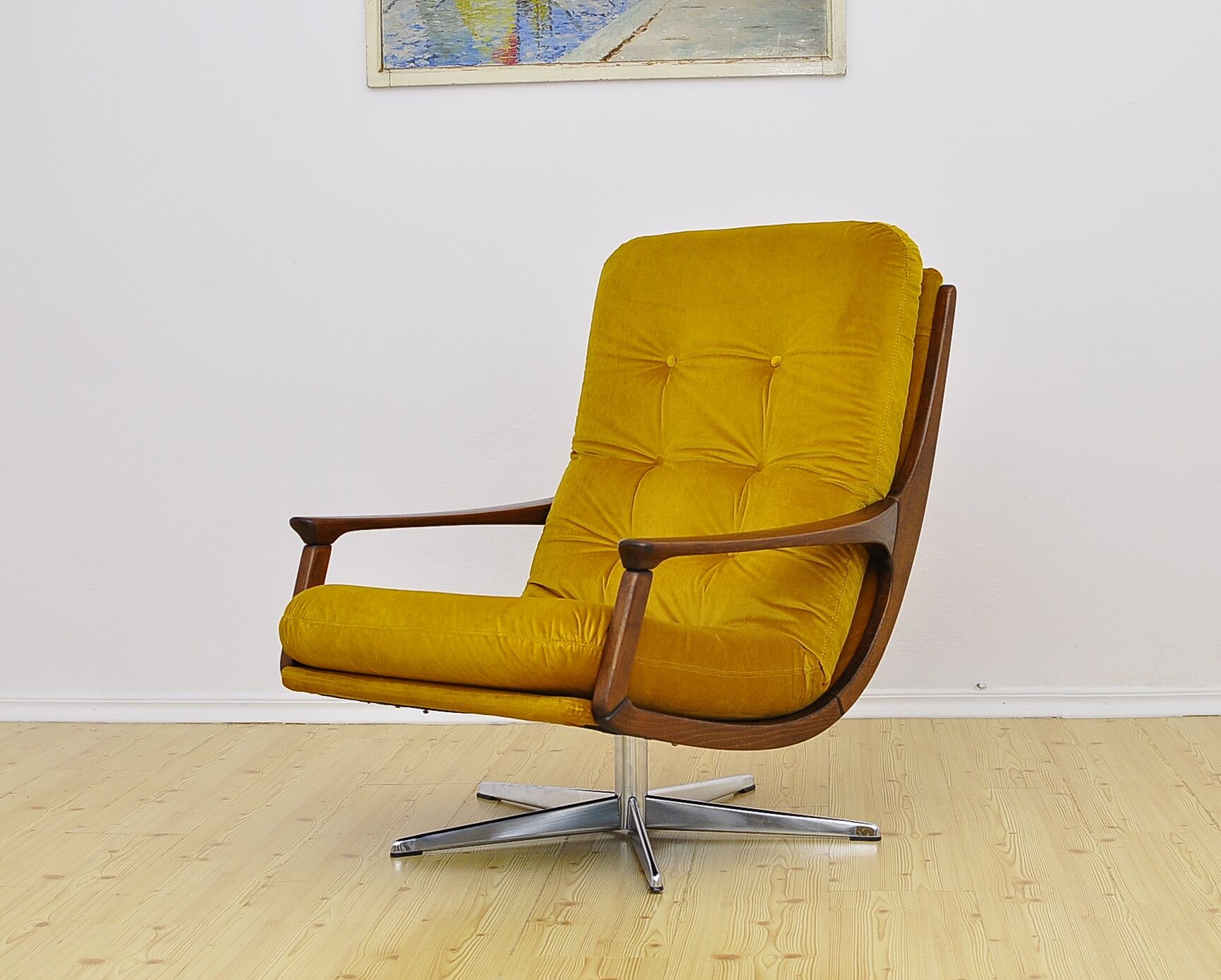 Fauteuil pivotant en velours, années 1970