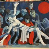 Huile sur panneau: tableau religieux moderniste signé Pascal