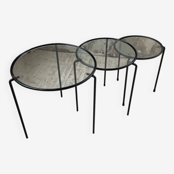 1950s metal and glass nesting coffee tables