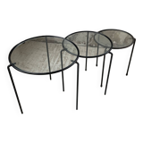 1950s metal and glass nesting coffee tables