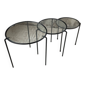1950s metal and glass nesting coffee tables