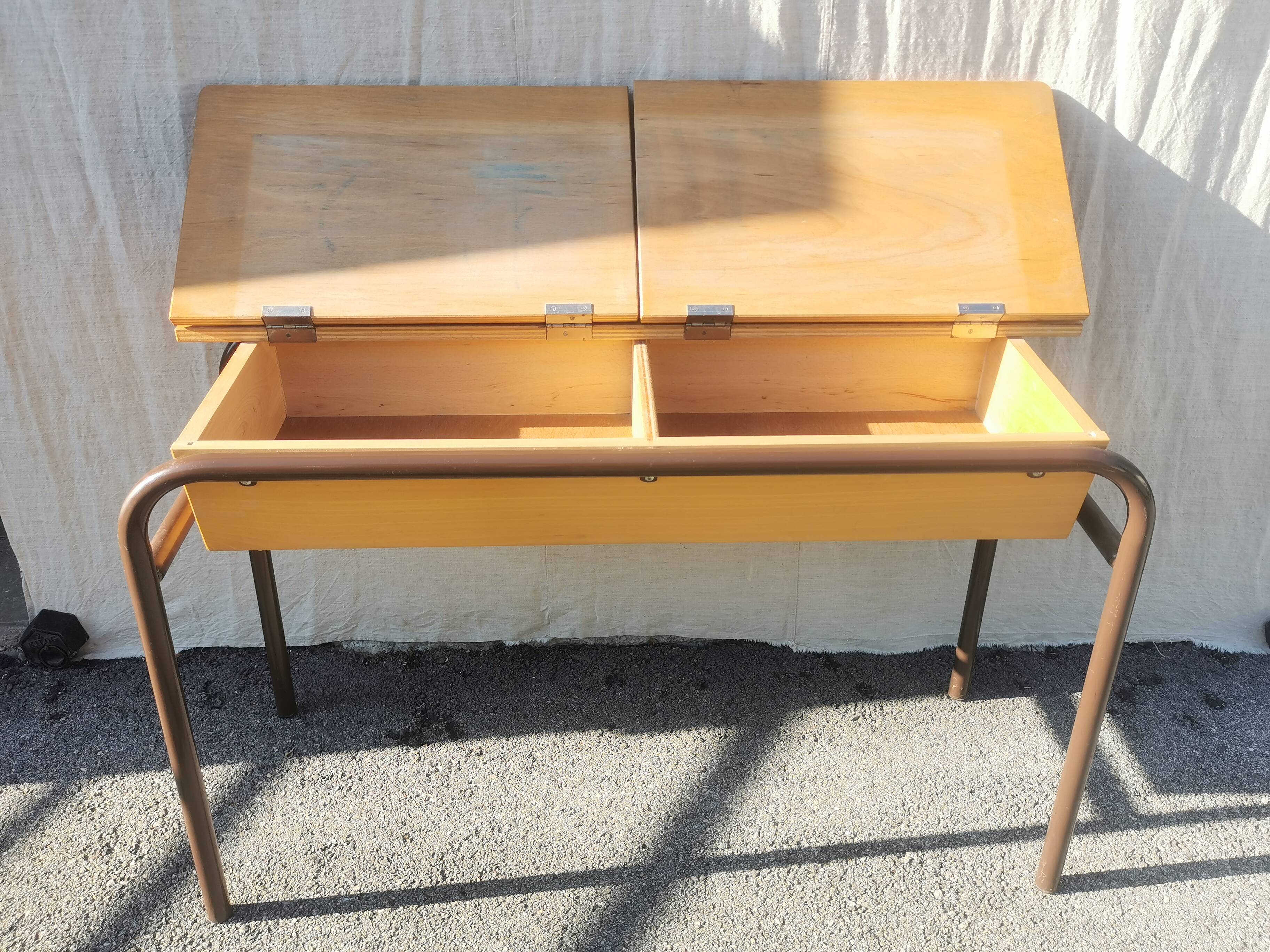 Vintage 2-seater desk with 2 leaves