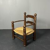 Brutalist French low rush oak side armchair by Charles Dudouyt ca 1940s