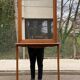1950s Art Deco entrance mirror in solid oak console