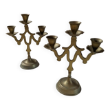 Pair of 3-branch brass candlesticks, Scandinavian country bohemian decoration