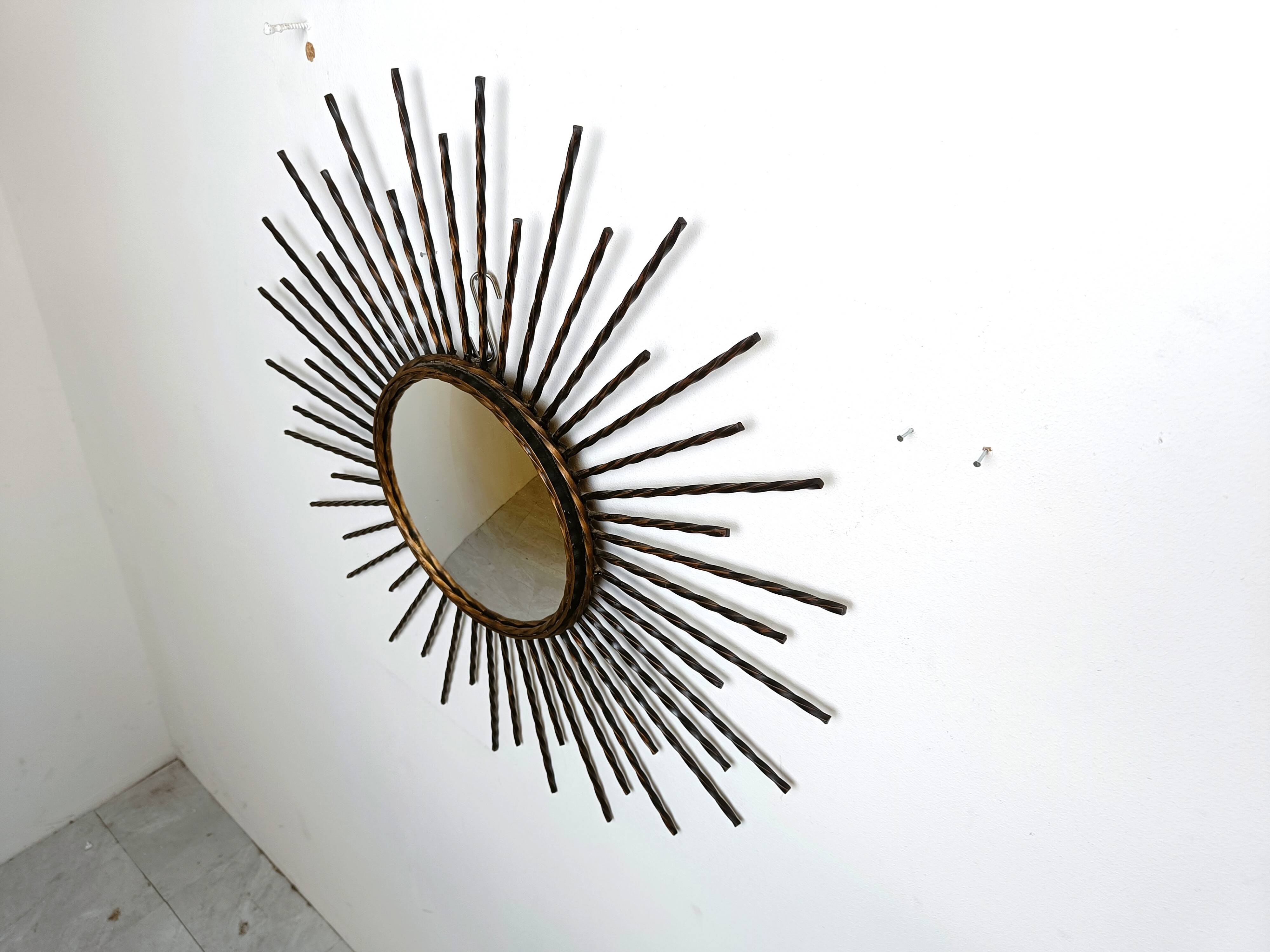 Vintage metal sunburst mirror 1970s
