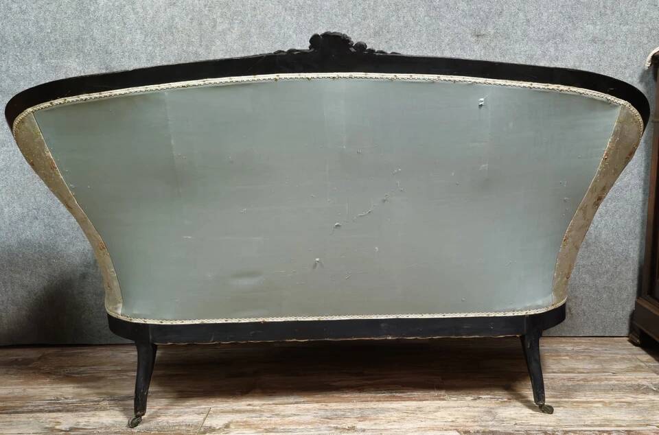 Napoleon III period bench in blackened wood circa 1850