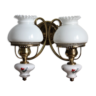 Double opaline and gold metal wall light