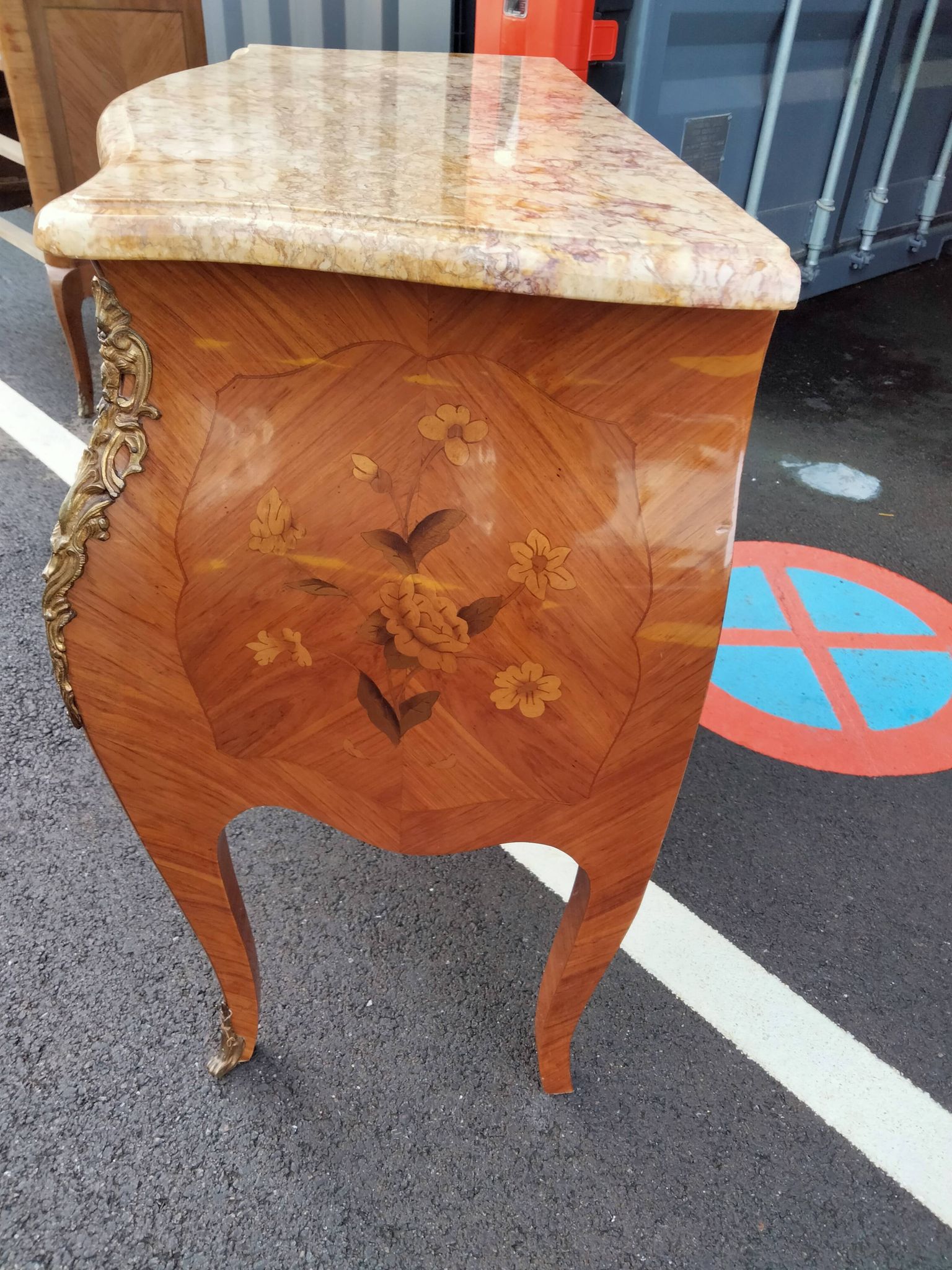 Commode ancien Louis XV marqueterie plateau marbre