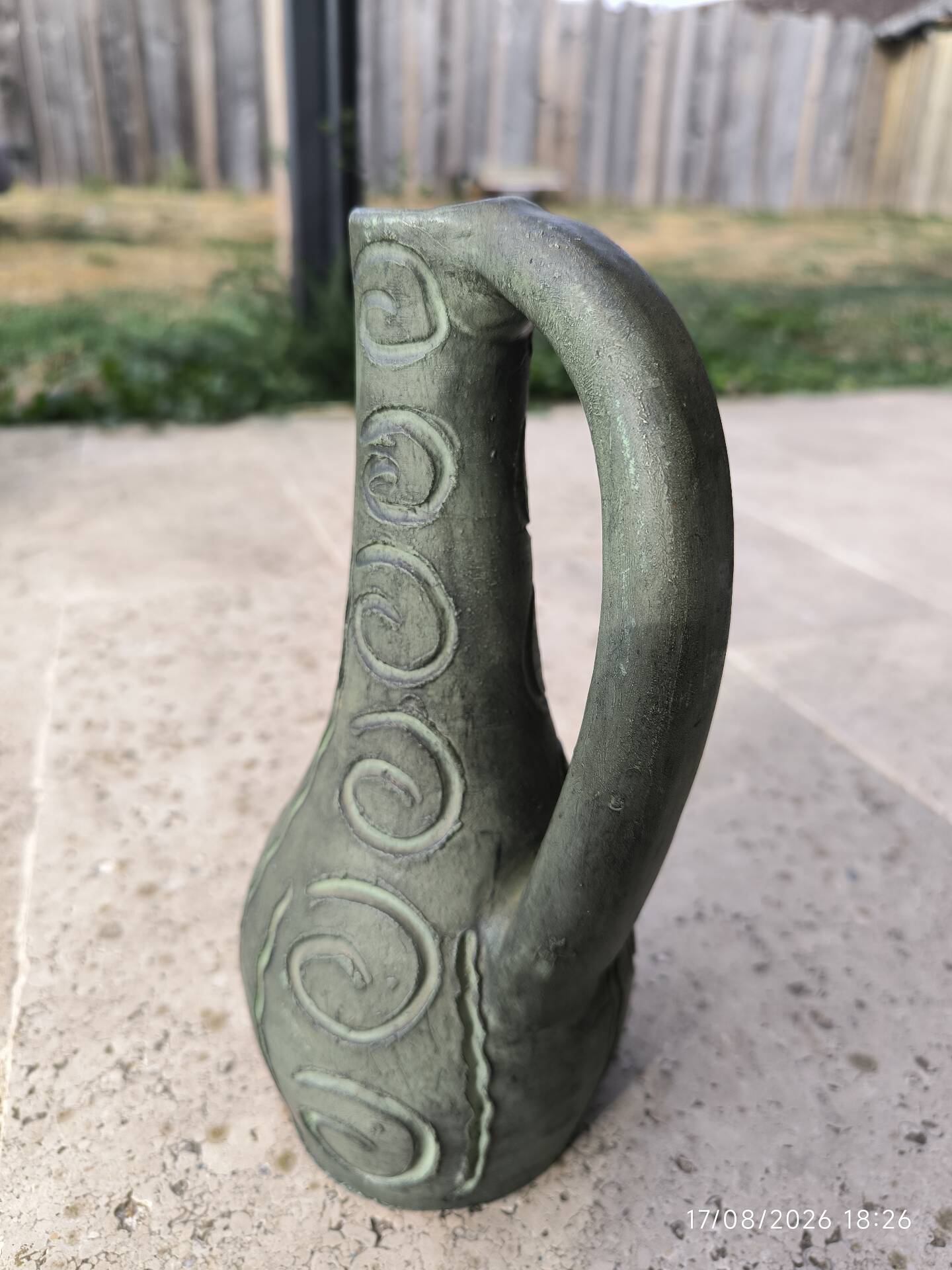 Large vintage ceramic pitcher vase – relief spiral decoration – no.