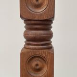 Brutalist floor lamp in turned wood, in the style of Charles Dudouyt.