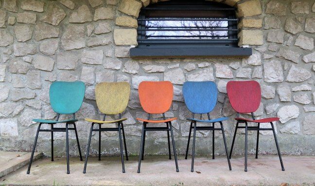 5 vintage skai metal chairs 60 years