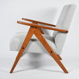 Vintage original armchair 1960s, totally restored, light grey fabric