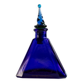 Vintage Murano glass carafe from the 1960s, royal blue liqueur bottle with a green-blue stopper, triangular Italian art glass, bar decoration, gift idea.