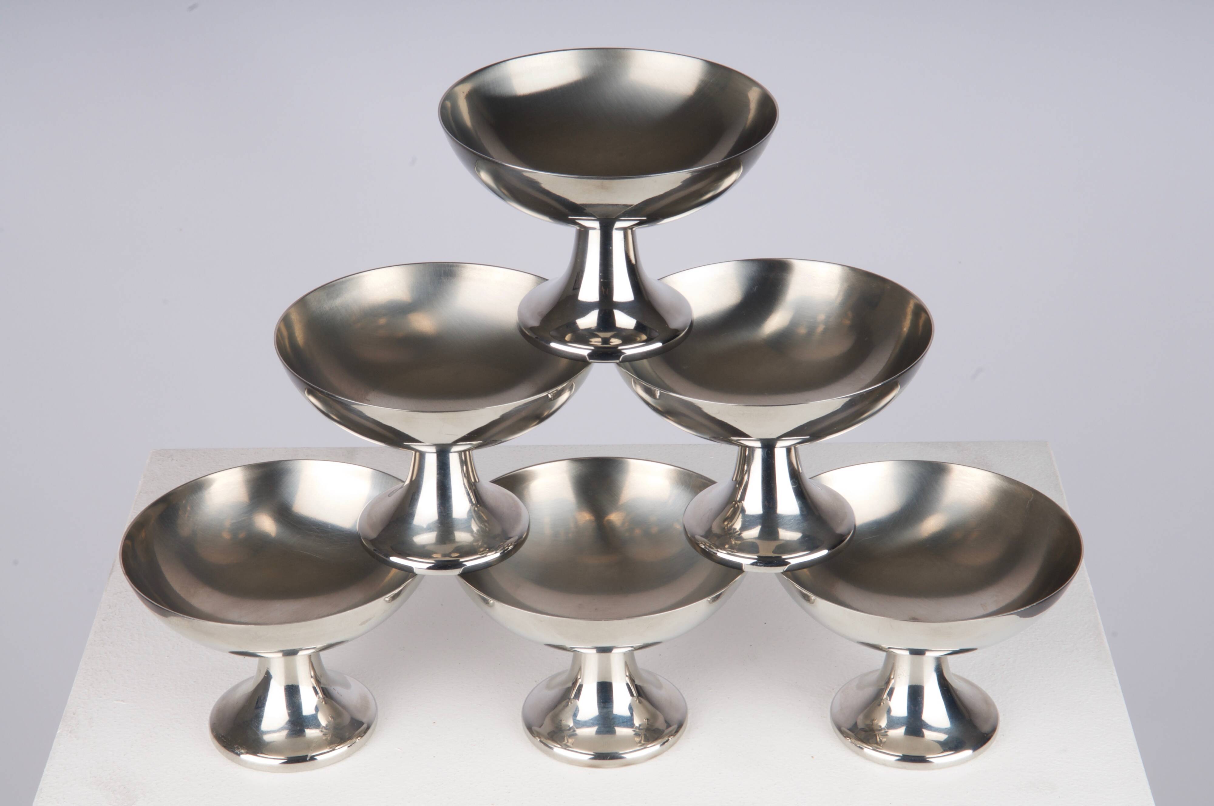 Set of 6 Alfra Alessi ice cream cups in 10/18 stainless steel