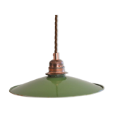 Green enamel suspension, porcelain rosette and copper E27 socket