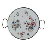 Sarreguemines Digoin “Righi” earthenware tray, metal rim and handles.