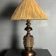 Brutalist wood turned and cast iron large table lamp, 1960s