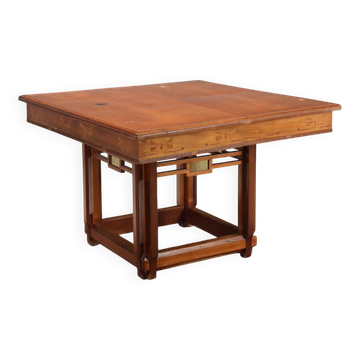 Antique Art Nouveau table in mahogany and glass, Italy, 20th century.