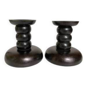 Paire de bougeoirs en - bois noir