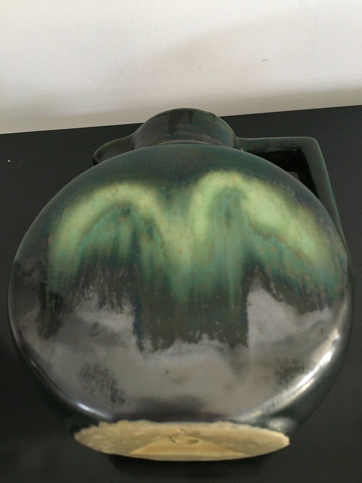 Carafe broc pitcher in green ceramic with metallic highlights