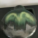 Carafe broc pitcher in green ceramic with metallic highlights