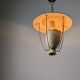 Perforated metal pendant lamp with brass details, Italy, 1940s