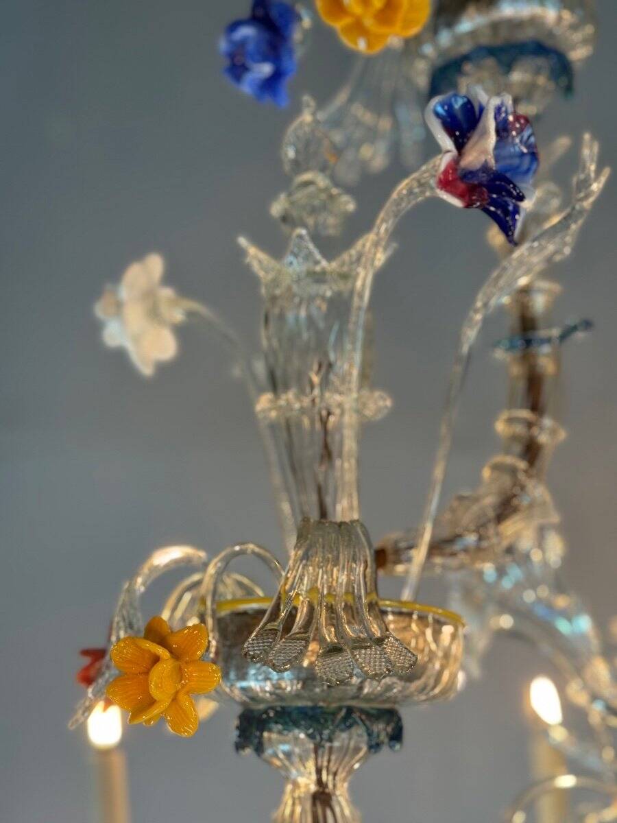 Rezzonico Gondola Chandelier In Multicolored Murano Glass Circa 1900