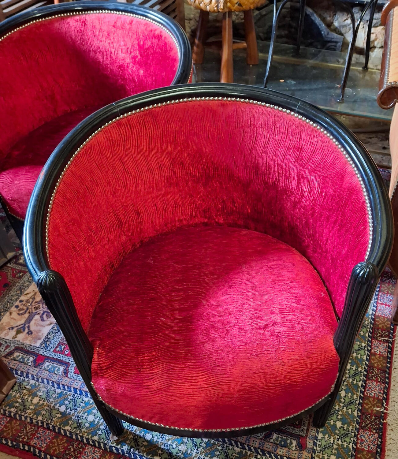 Pair of "barrel" armchairs