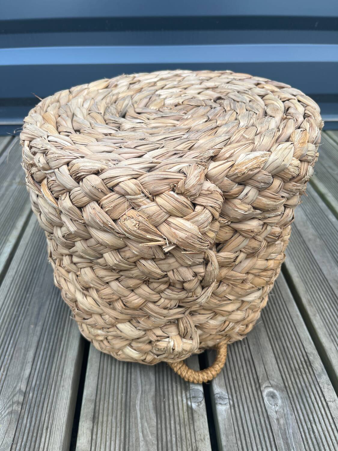 70s woven pouf footstool