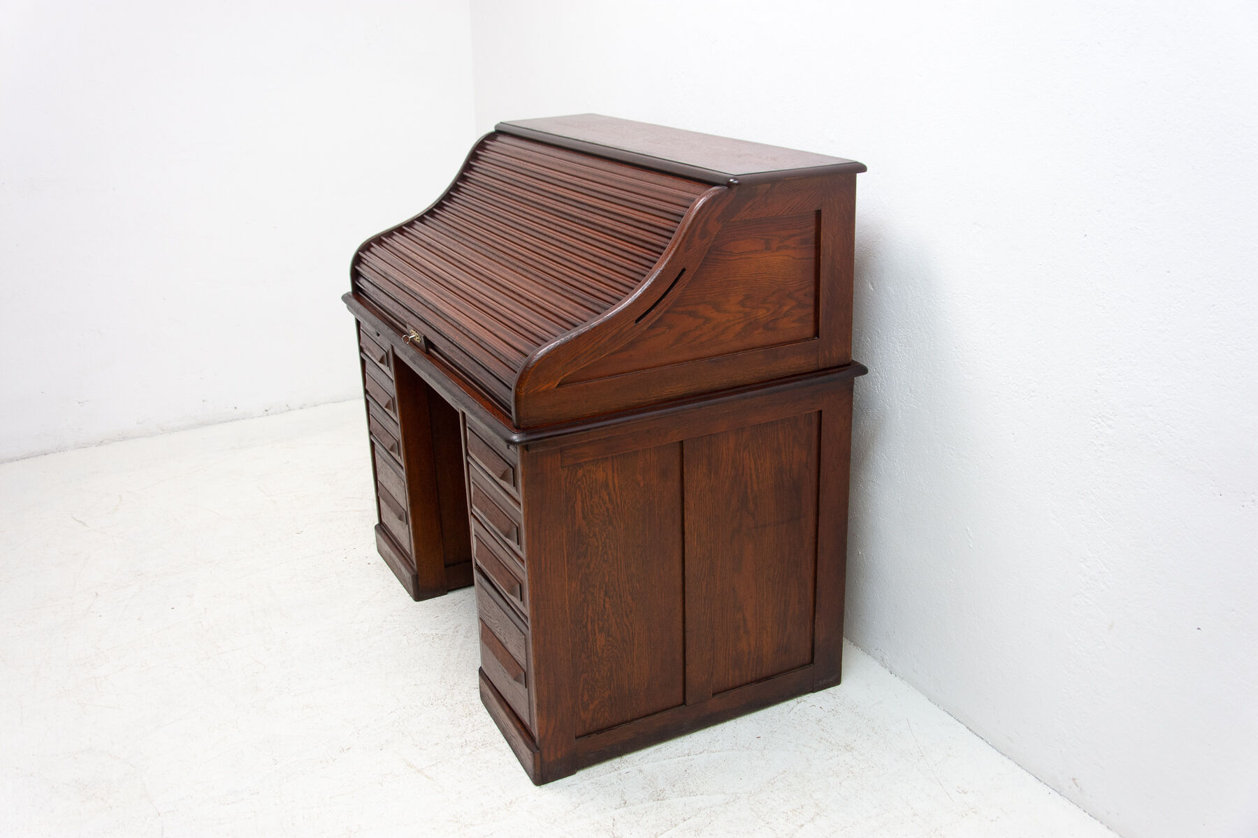 Antique roller blind writing desk 1930s, United Kingdom