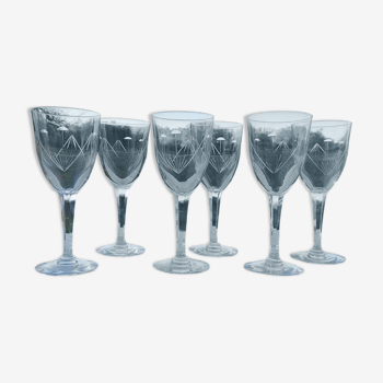 6 crystal cut water glasses faceted leg baccarat or saint louis