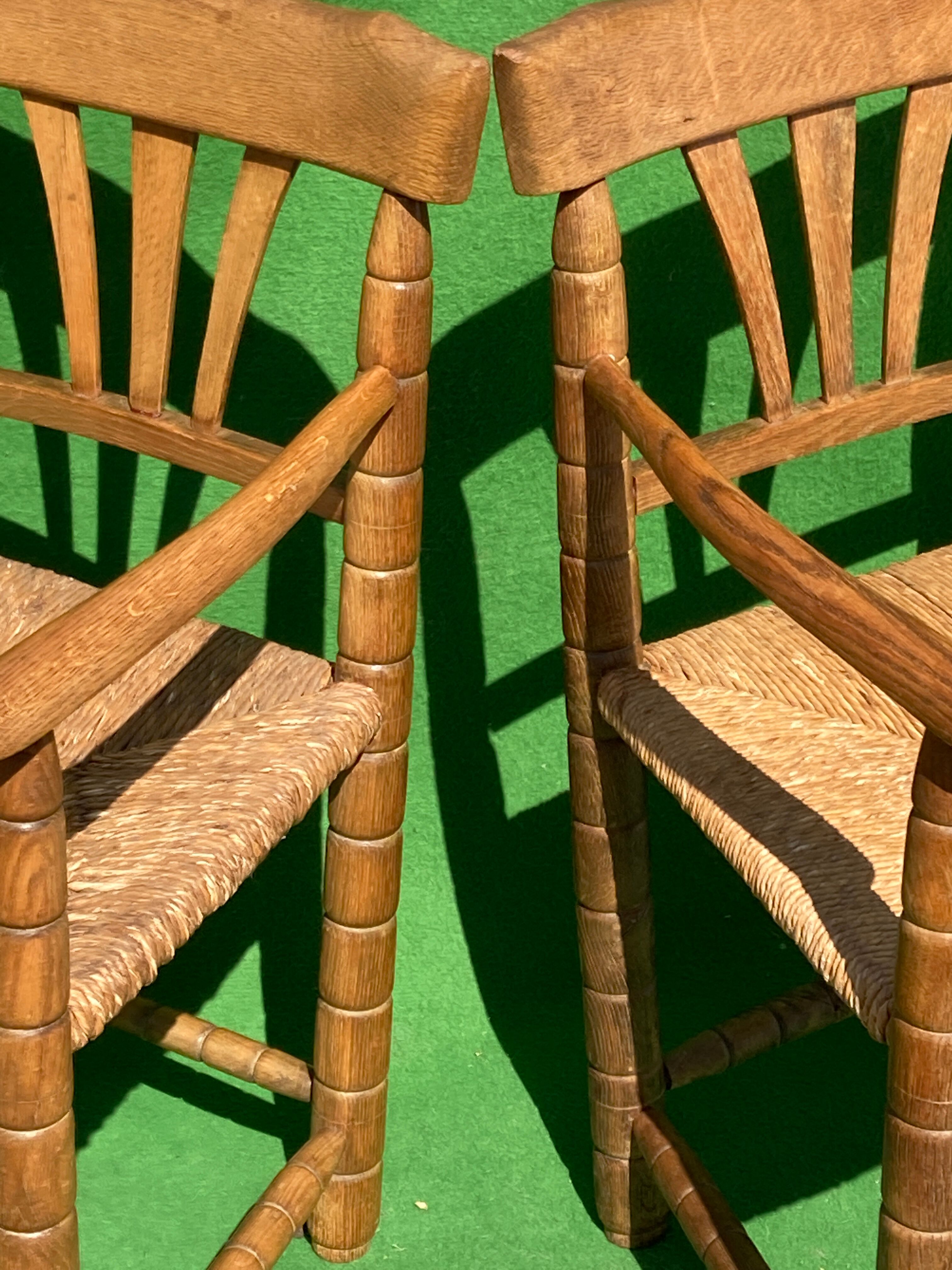 Pair german bobbin turned side chairs with rush seat