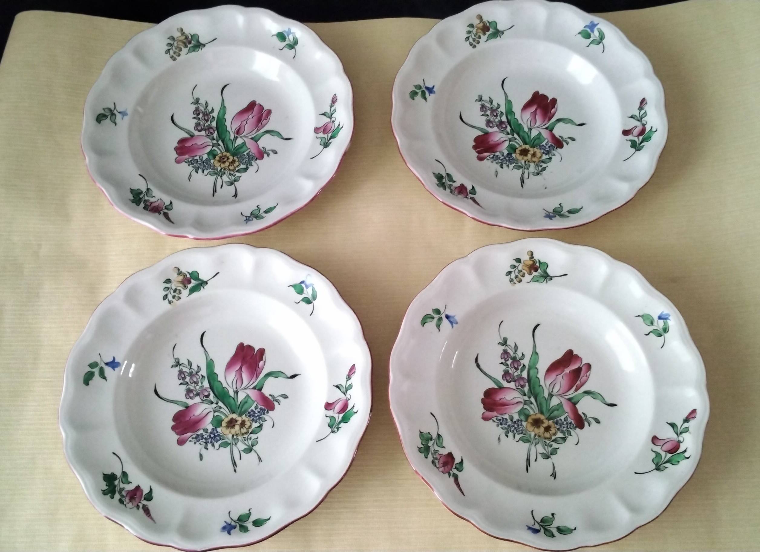 4 deep plates half porcelain from Lunéville KG Model "Réverbère"