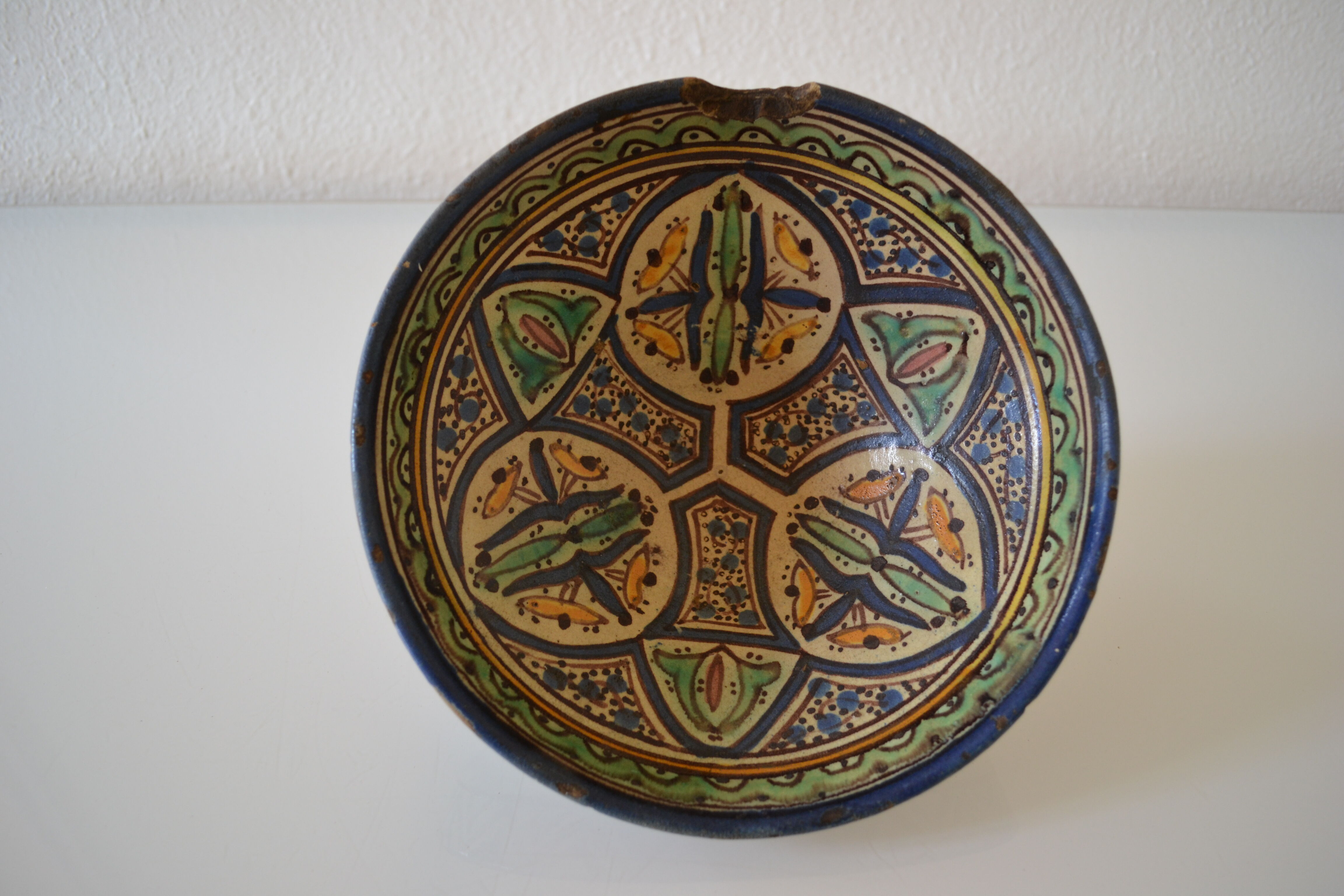 Ancient berbere ceramic dish signed north africa