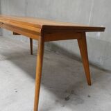 Dining table in blond oak compass feet 1950