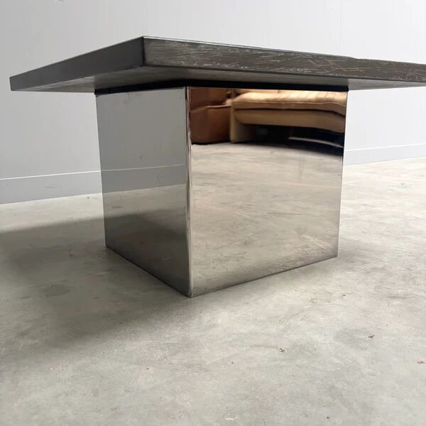 Set Peter Draenert stainless steel and stone coffee tables, 1970s